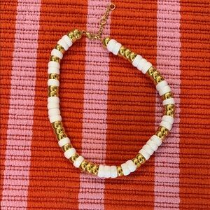 Anthropologie White and Gold Beaded Choker Necklace